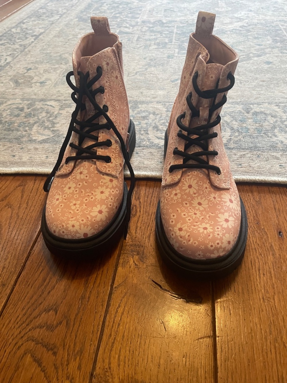 Art Class Pink Floral Lace-Up Combat Boots